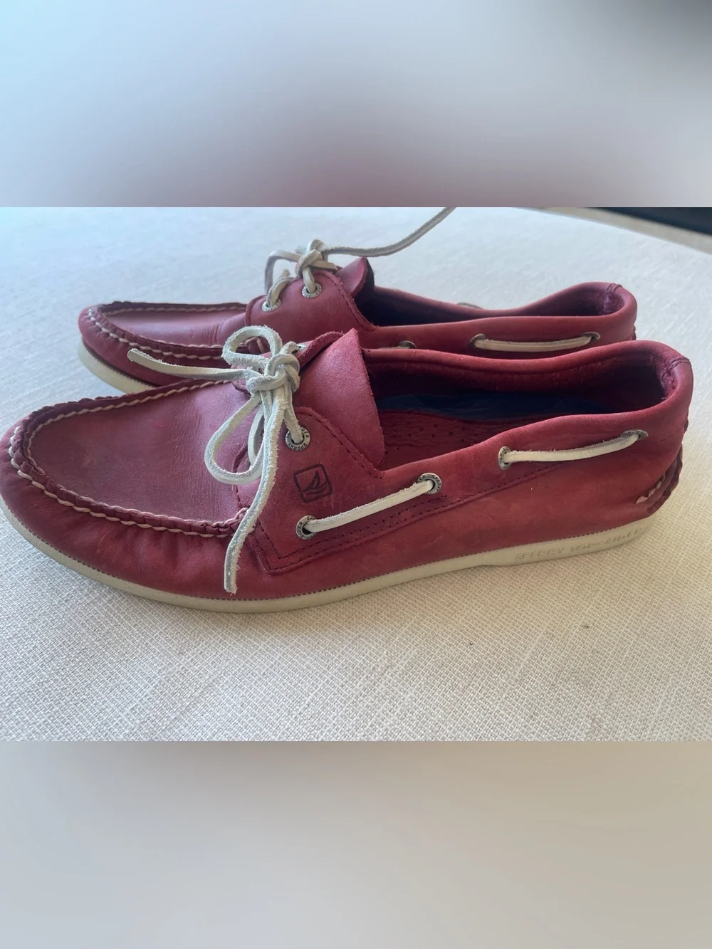 Sperry Men’s Red Leather Boat Shoes with White Laces